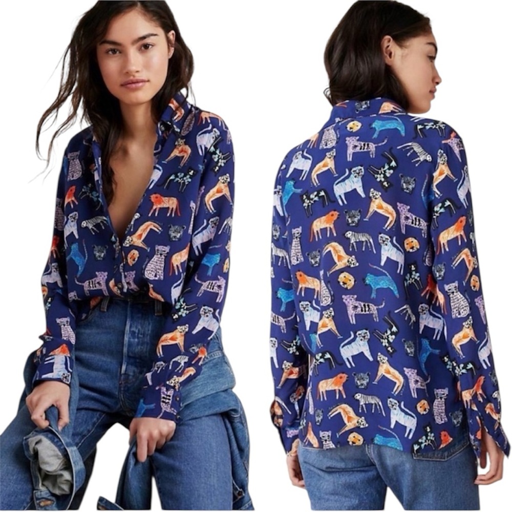 ANTHROPOLOGIE Carolyn Gavin
MARIPOSA 100% Silk Safari Cat Artsy
Blouse US 6